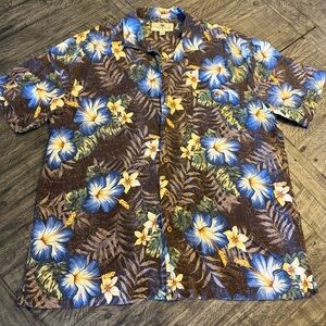 Island Shores Mens Hawaiian Shirt‎ Multicolor Floral Short Sleeve Pocket Silk XL